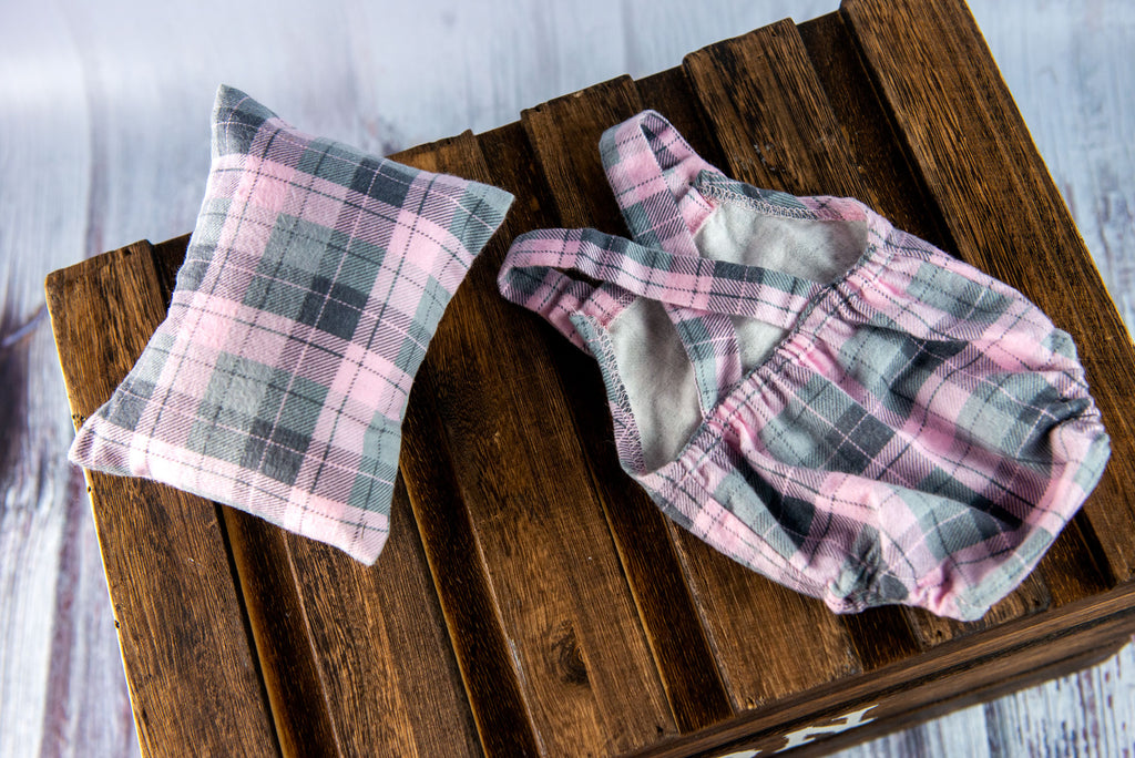 Sleeveless Romper with Mini Pillow - Checkered Pink