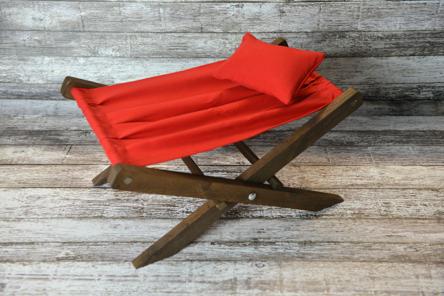 Rustic Deck Chair AND Matching Pillow - Red Canvas - Interchangeable-Newborn Photography Props