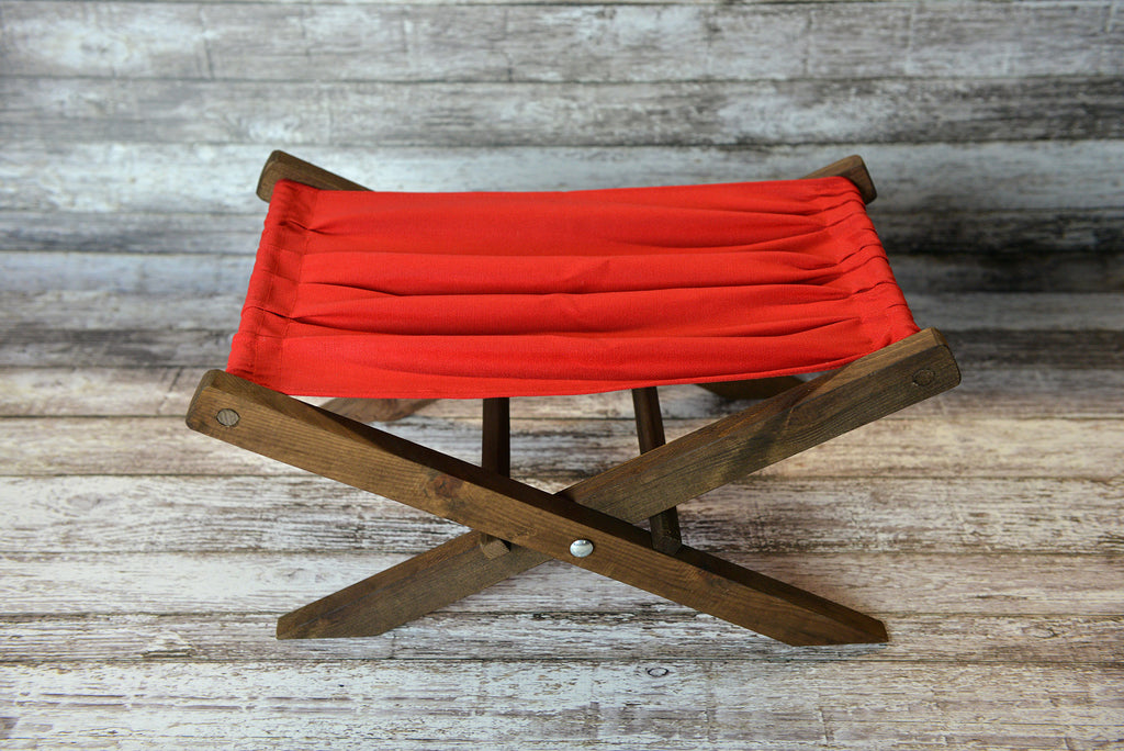 Rustic Deck Chair AND Matching Pillow - Red Canvas - Interchangeable-Newborn Photography Props