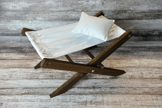 Rustic Deck Chair AND Matching Pillow - White Canvas - Interchangeable-Newborn Photography Props