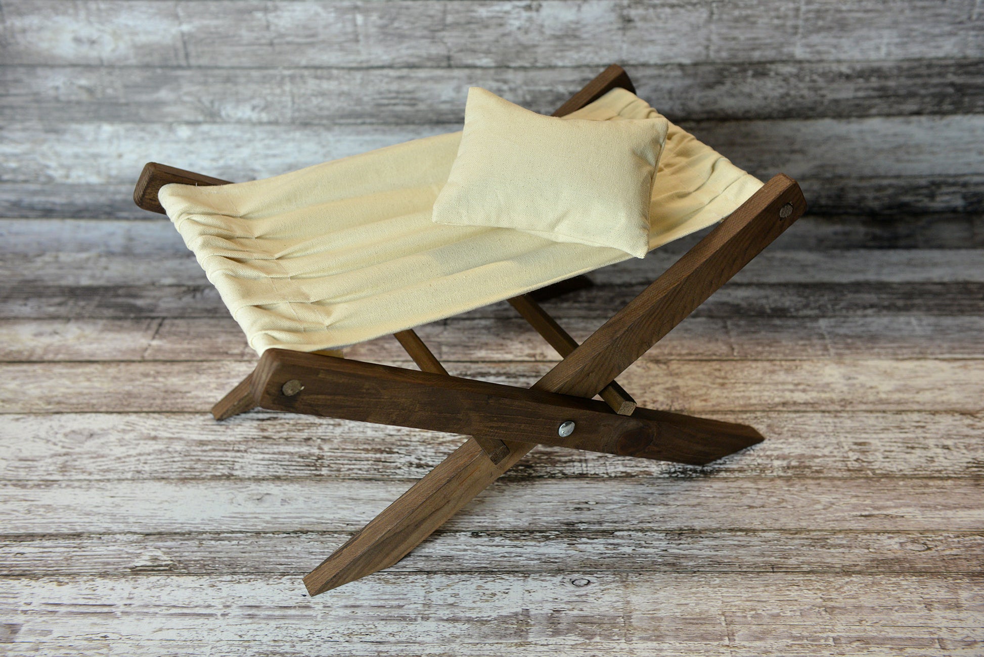 Rustic Deck Chair AND Matching Pillow - Beige Canvas - Interchangeable-Newborn Photography Props