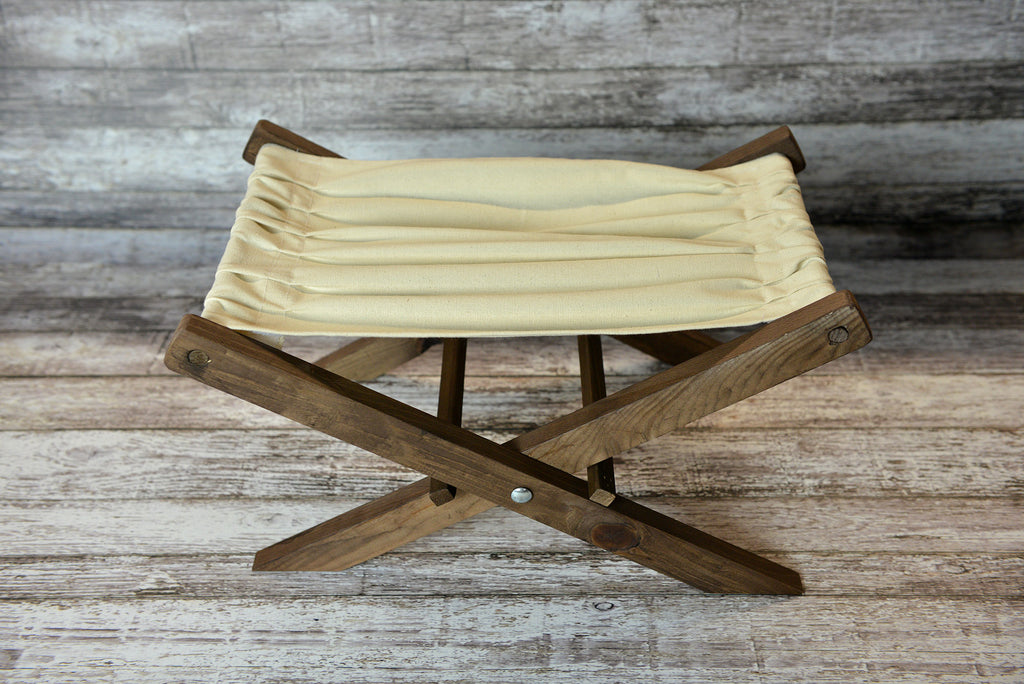 Rustic Deck Chair AND Matching Pillow - Beige Canvas - Interchangeable-Newborn Photography Props