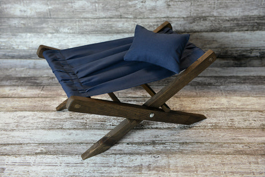 Rustic Deck Chair AND Matching Pillow - Navy Canvas - Interchangeable-Newborn Photography Props