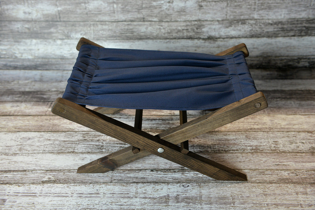 Rustic Deck Chair AND Matching Pillow - Navy Canvas - Interchangeable-Newborn Photography Props