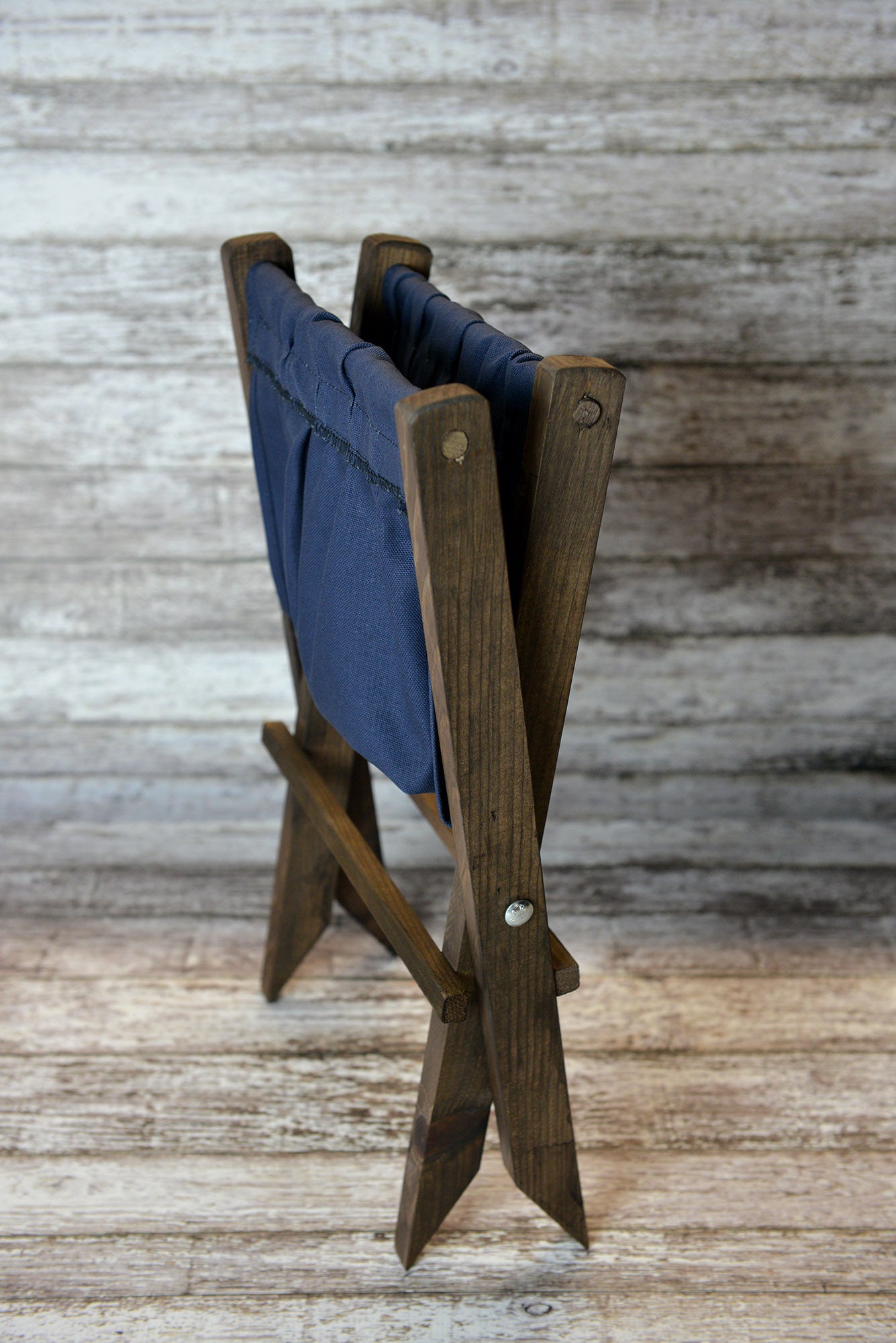 Rustic Deck Chair AND Matching Pillow - Navy Canvas - Interchangeable-Newborn Photography Props