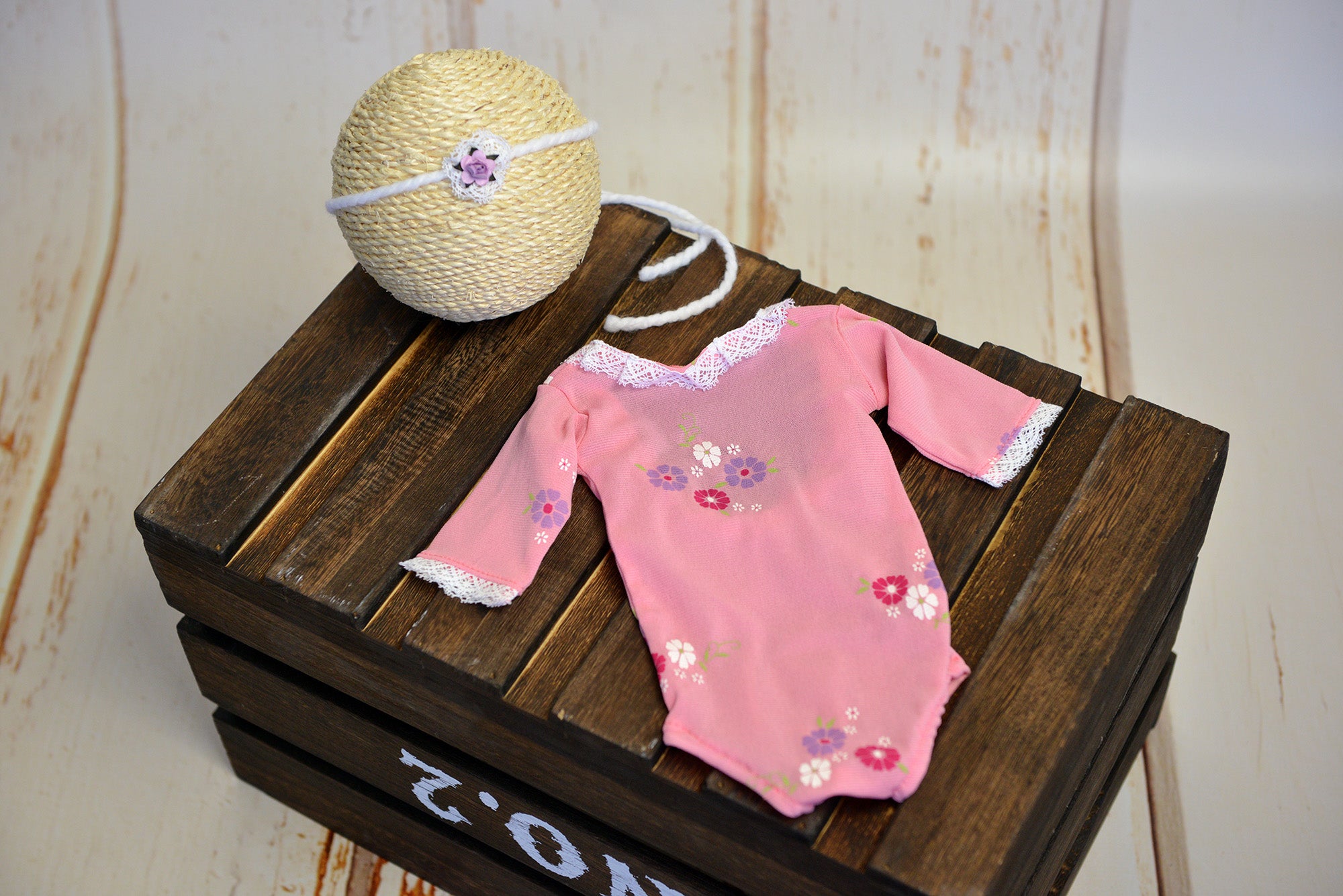 SET Bodysuit and Headband - Floral Pink-Newborn Photography Props