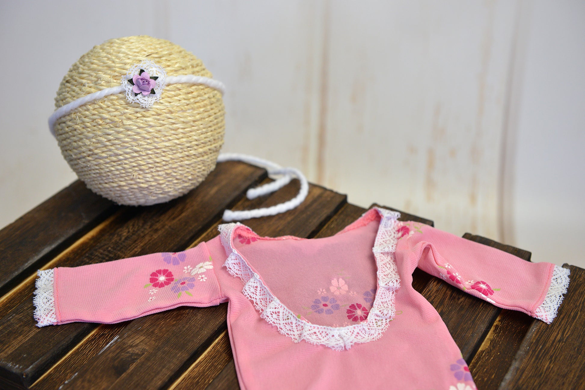 SET Bodysuit and Headband - Floral Pink-Newborn Photography Props