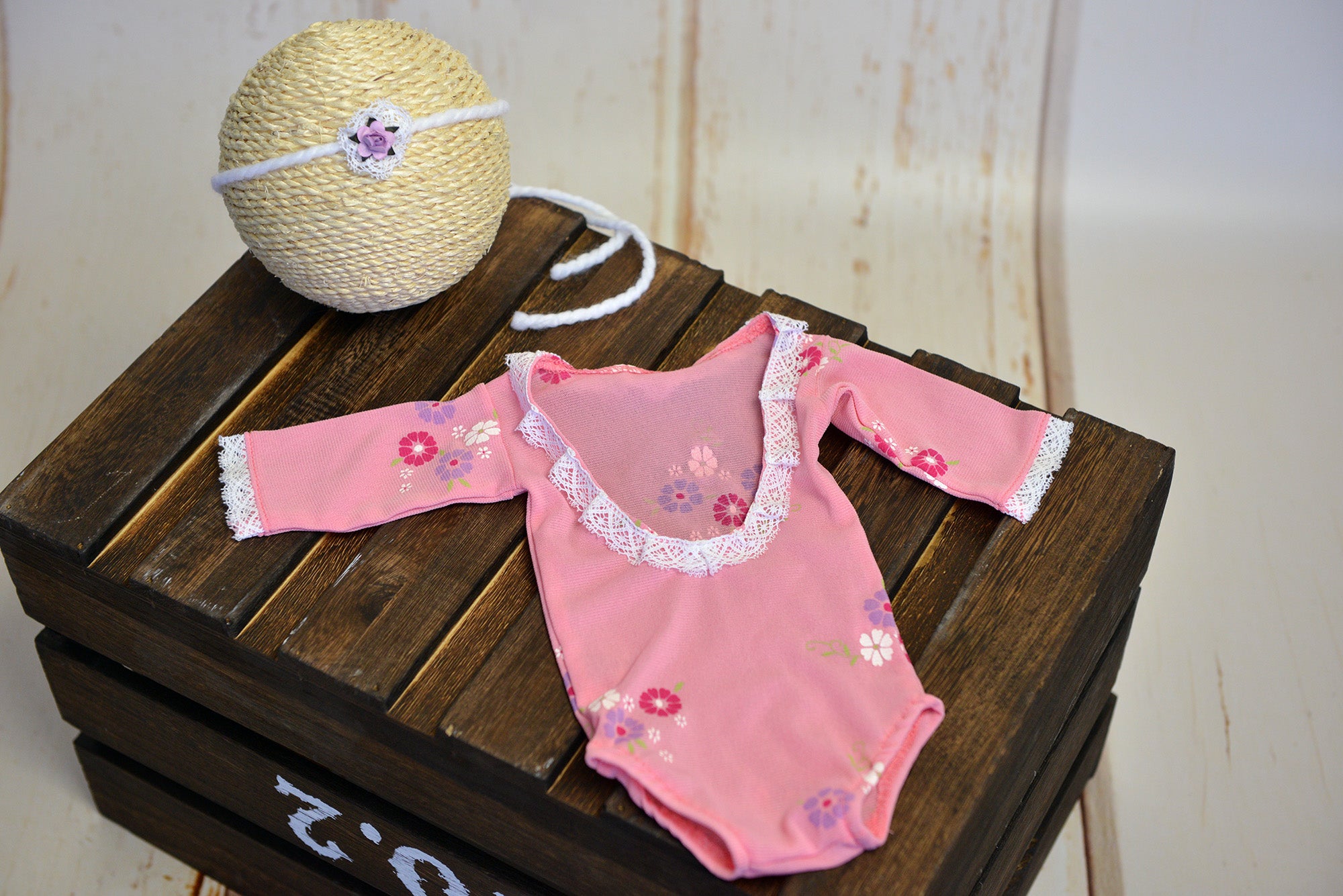 SET Bodysuit and Headband - Floral Pink-Newborn Photography Props