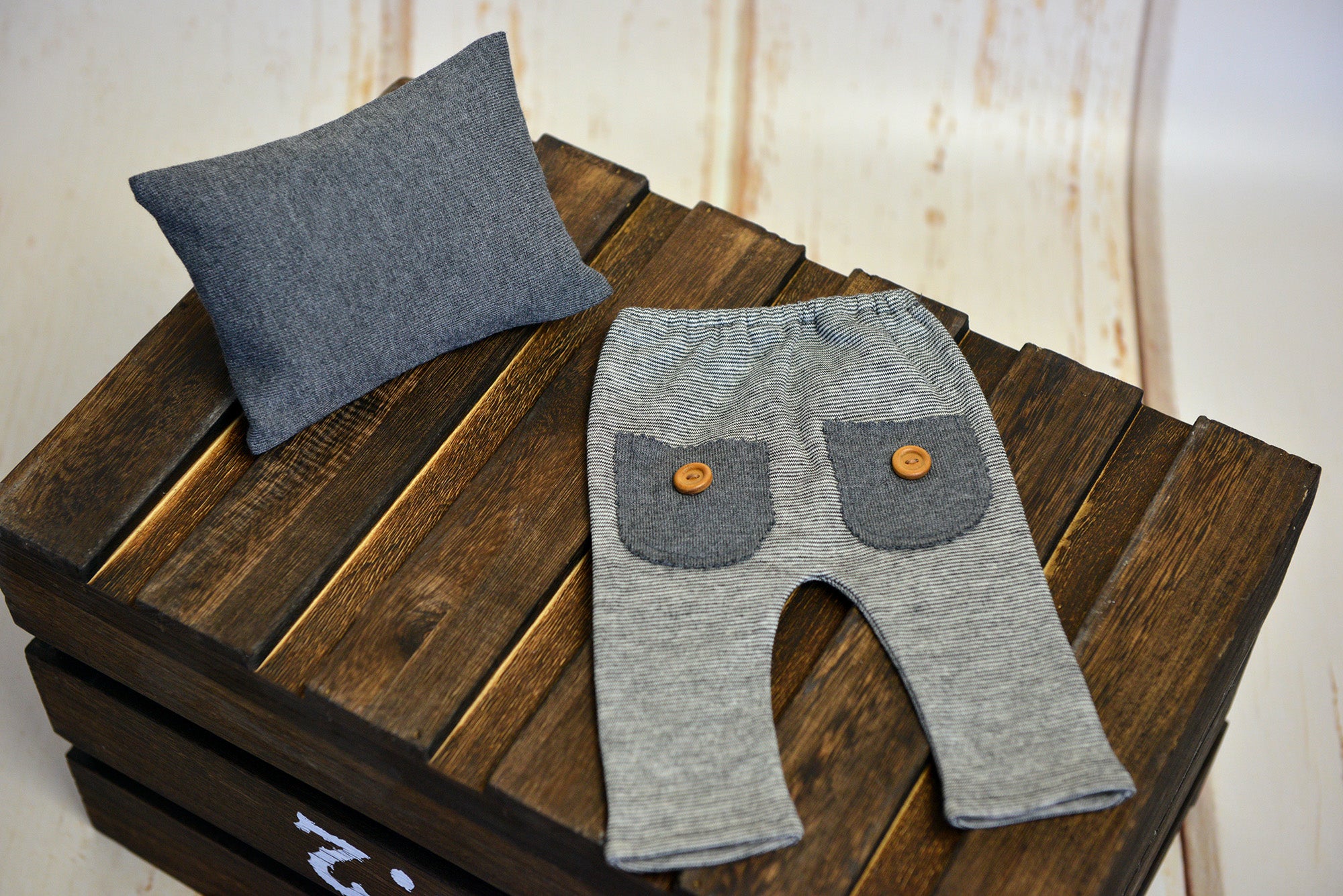 SET Pillow and Pants - Knee Patch - Gray-Newborn Photography Props