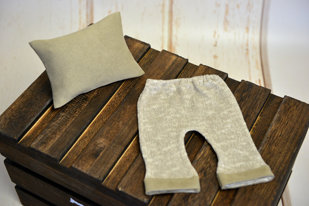 SET Pillow and Pants - Beige-Newborn Photography Props