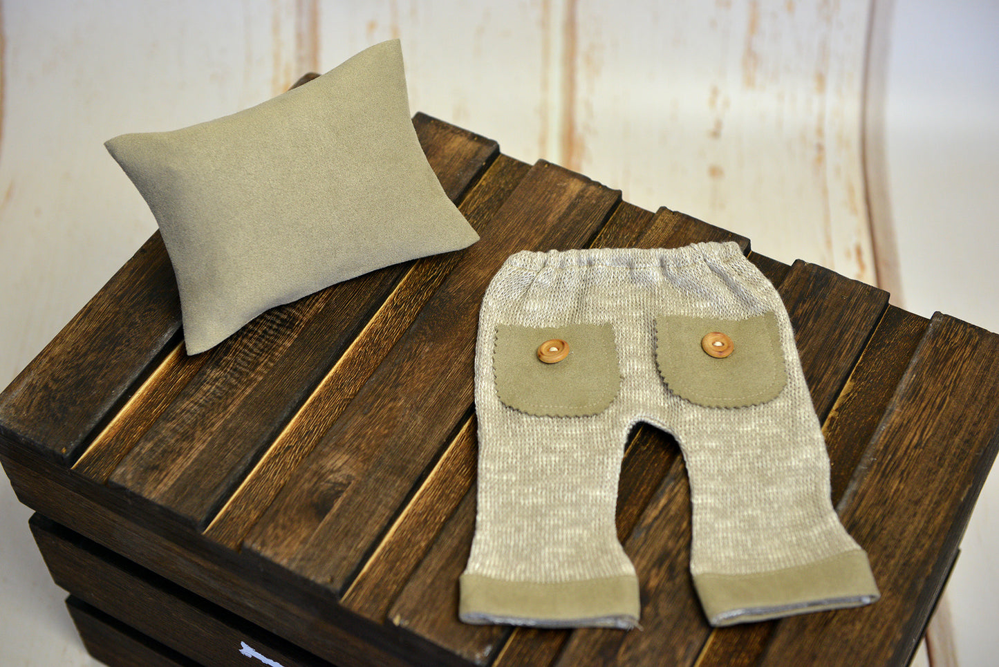 SET Pillow and Pants - Beige-Newborn Photography Props