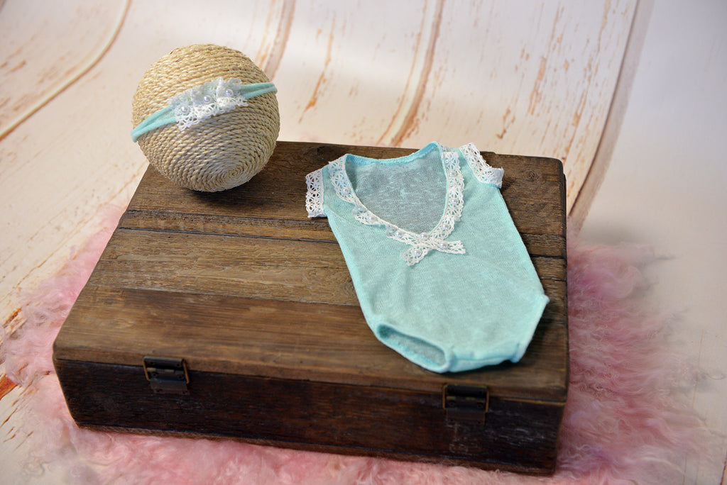 SET Bodysuit and Headband - Aquamarine-Newborn Photography Props