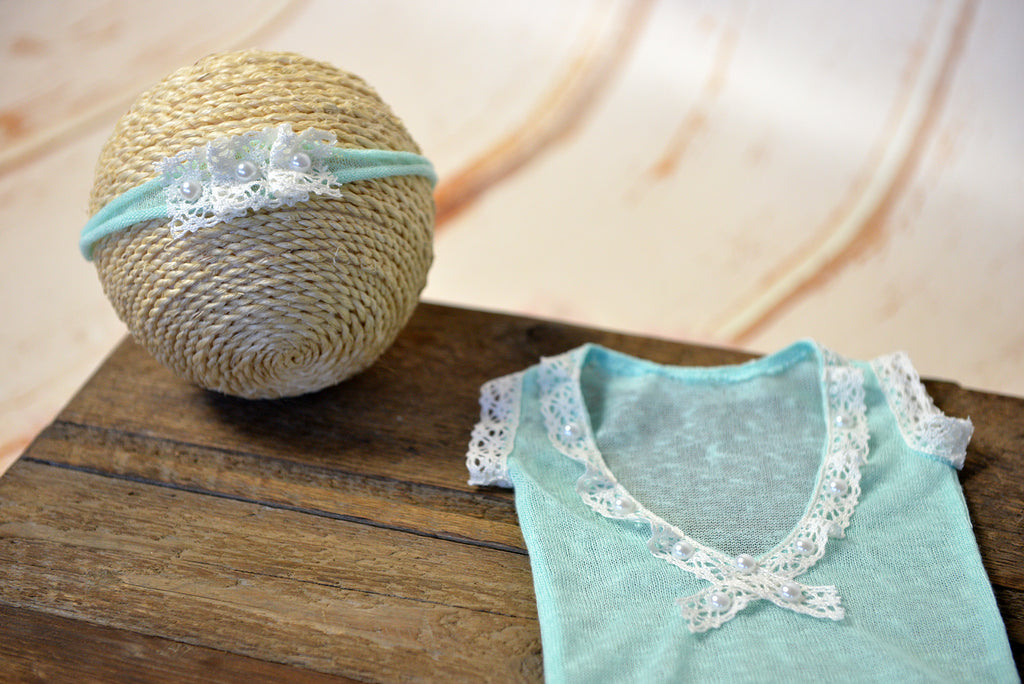 SET Bodysuit and Headband - Aquamarine-Newborn Photography Props