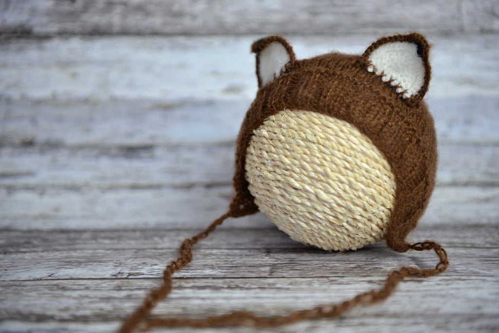 Mohair Fox Bonnet - Brown-Newborn Photography Props