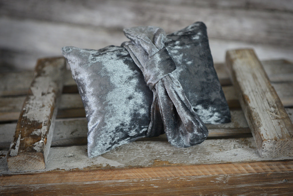 Bandana and Mini Pillow - Velvet - Silver-Newborn Photography Props