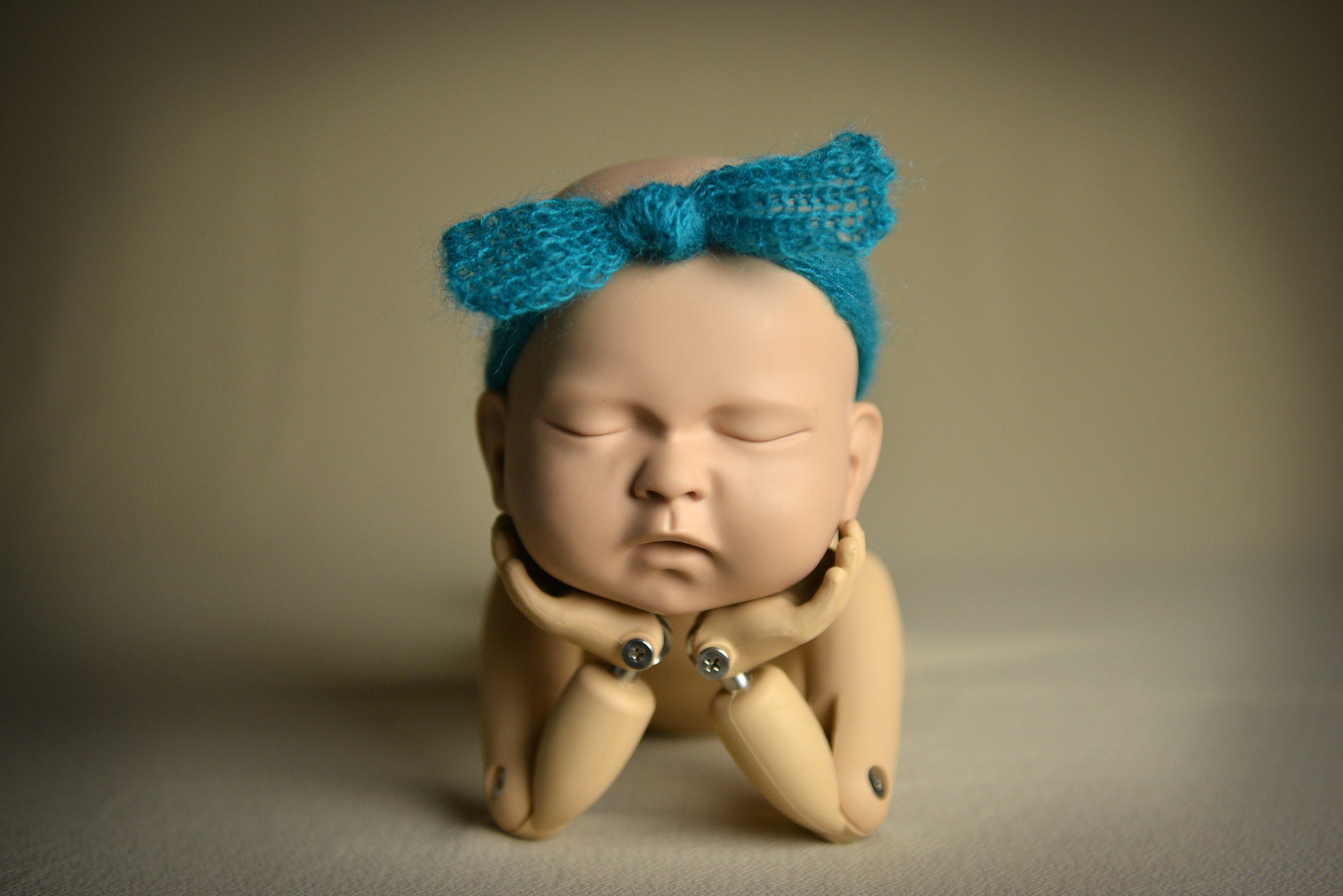 Mohair Bow Headband - Peacock Green-Newborn Photography Props