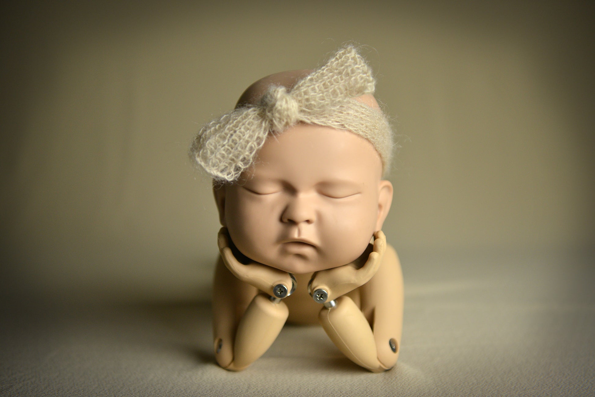 Mohair Bow Headband - Beige-Newborn Photography Props