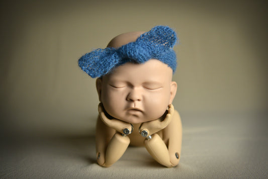 Mohair Bow Headband - Steel Blue-Newborn Photography Props