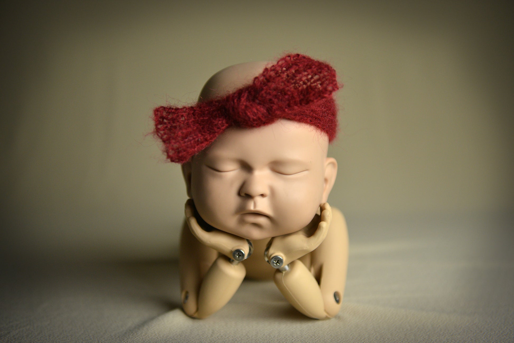 Mohair Bow Headband - Red Wine-Newborn Photography Props