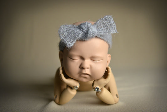 Mohair Bow Headband - Silver-Newborn Photography Props