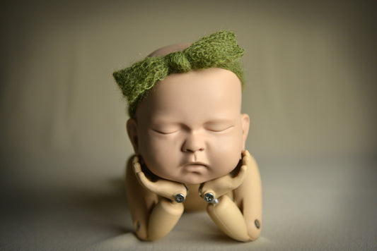 Mohair Bow Headband - Olive-Newborn Photography Props