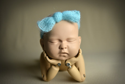 Mohair Bow Headband - Turquoise-Newborn Photography Props