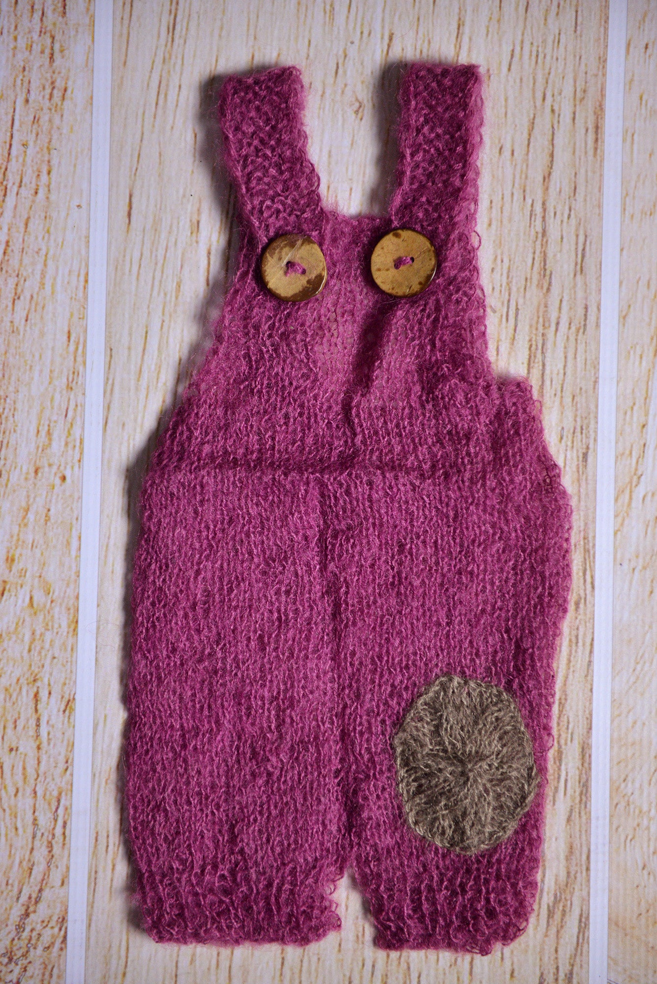 Mohair Overall with Patch and Buttons - Mauve-Newborn Photography Props