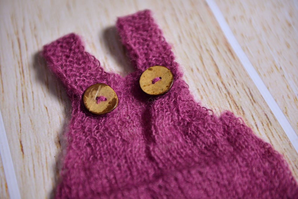 Mohair Overall with Patch and Buttons - Mauve-Newborn Photography Props