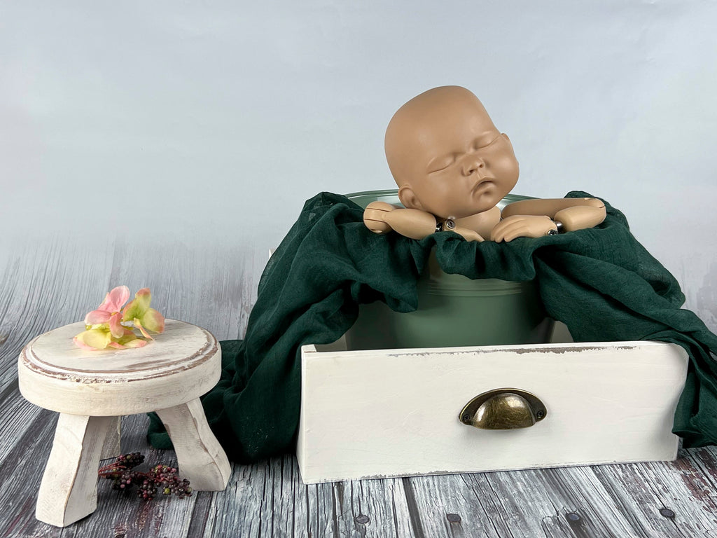 Rustic Round End Table - White Washed