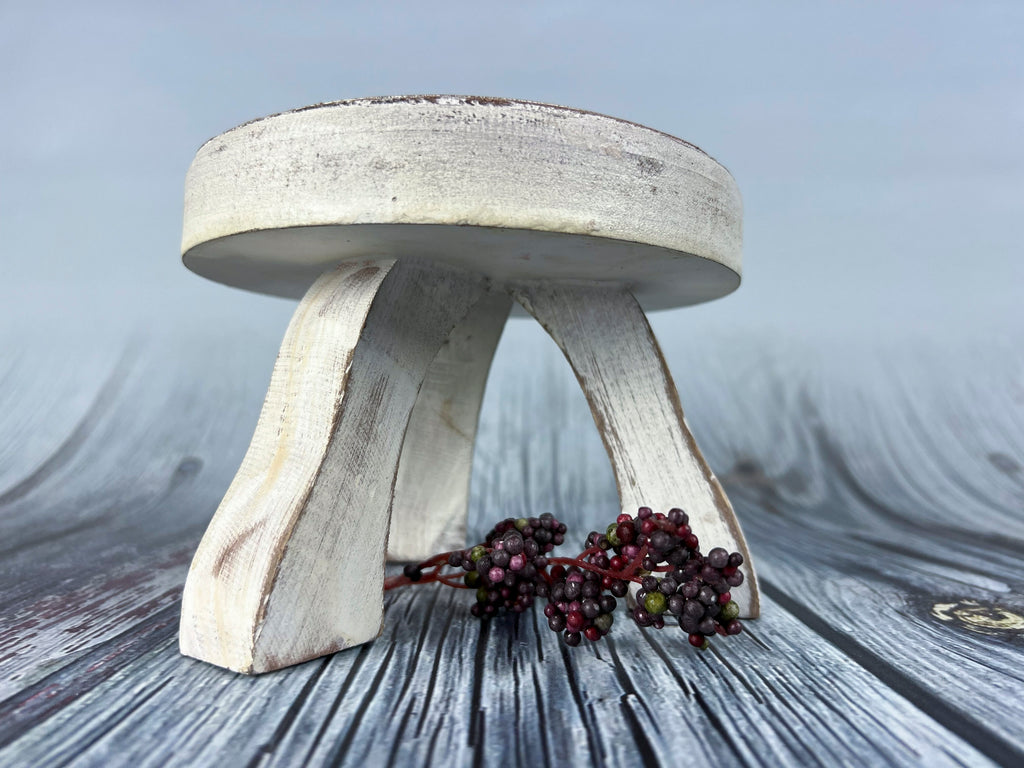 Rustic Round End Table - White Washed