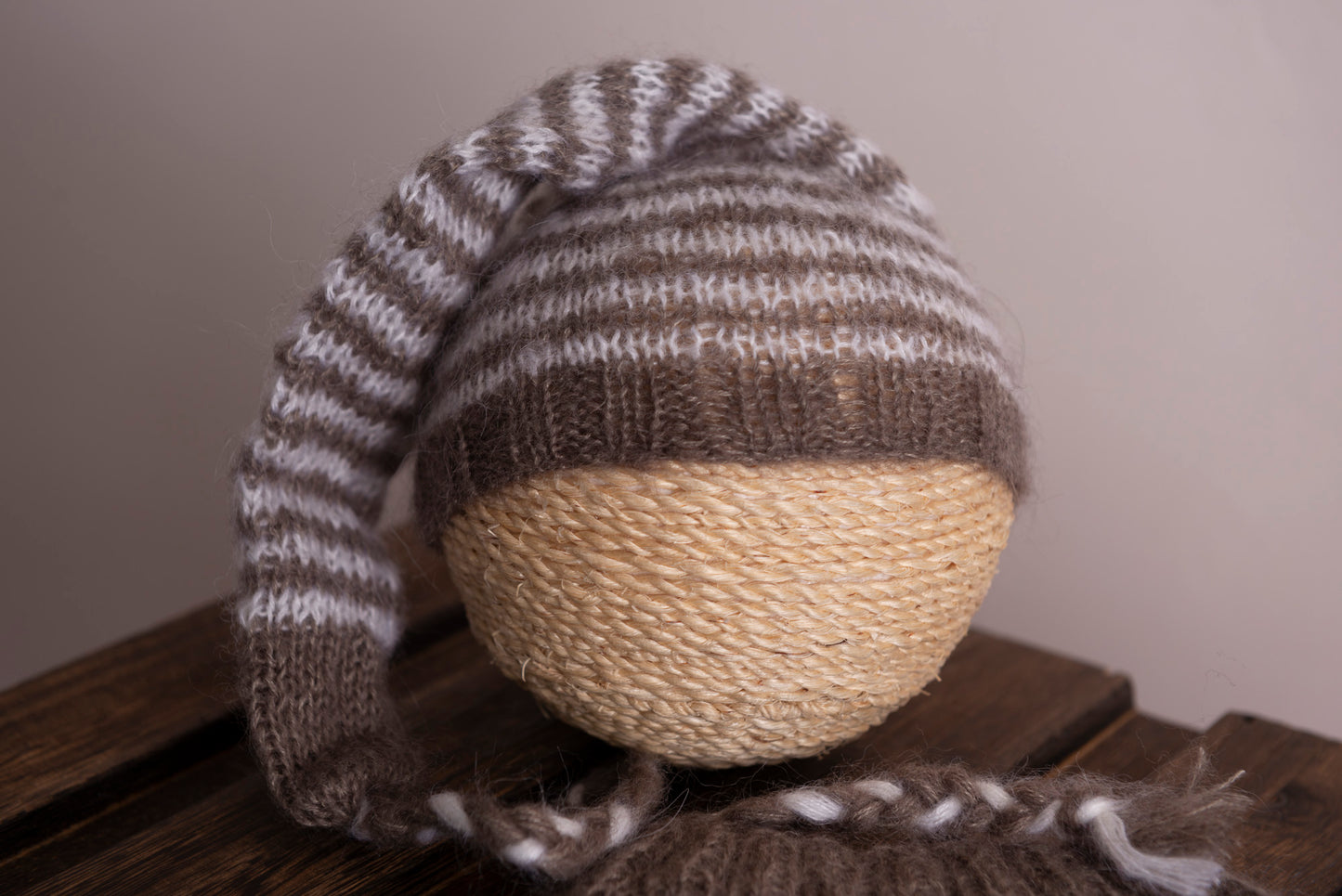 SET Mohair Pants and Striped Sleeping Hat - Nut