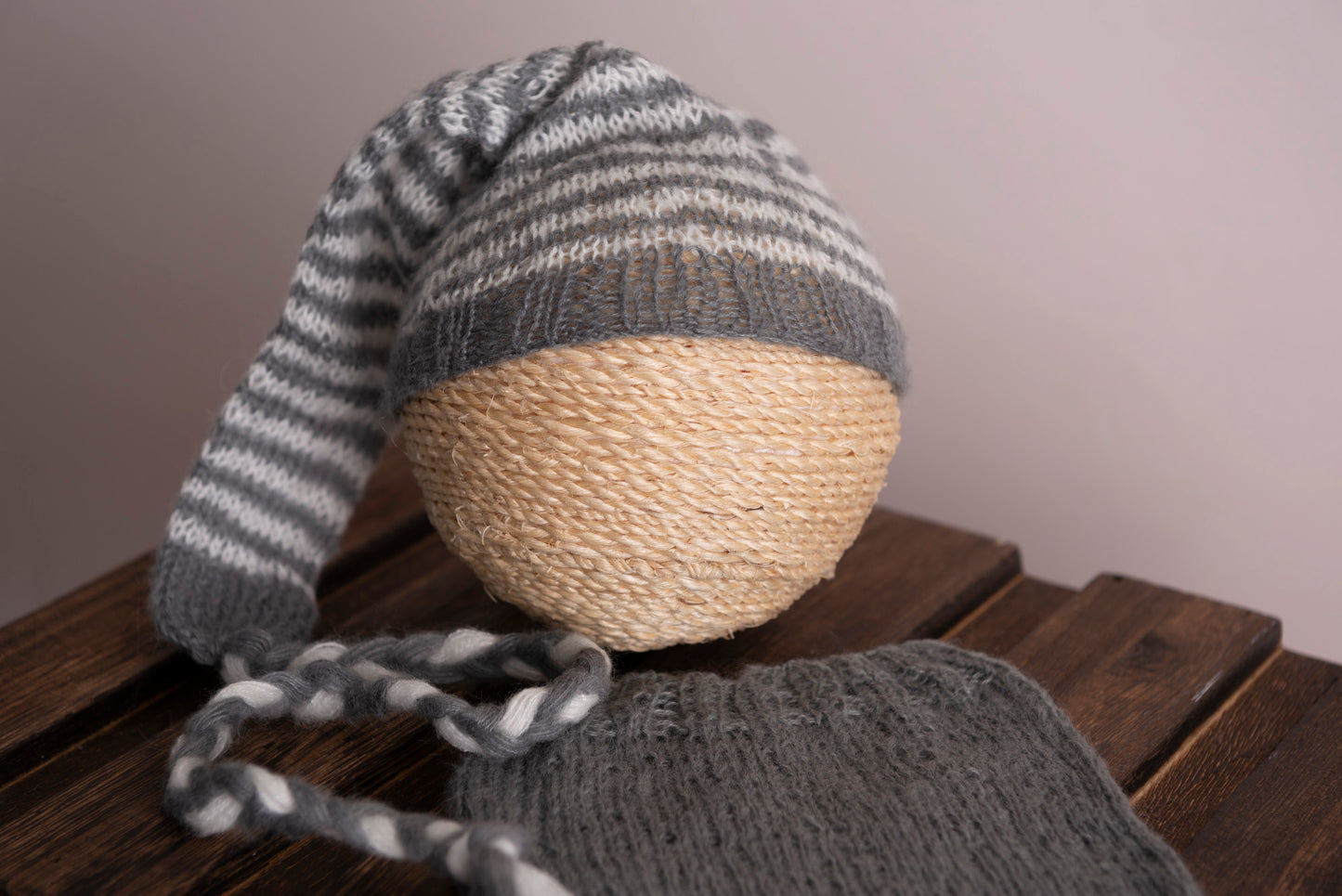 SET Mohair Pants and Striped Sleeping Hat - Gray