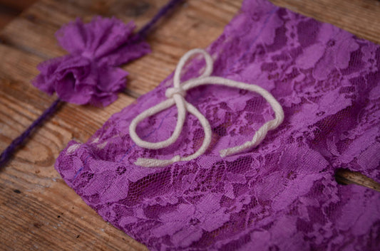 SET Lace Pants and Headband - Intense Violet-Newborn Photography Props