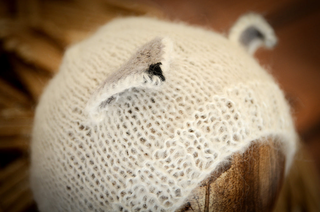 SET Mohair Fox Bonnet and Sack - White-Newborn Photography Props