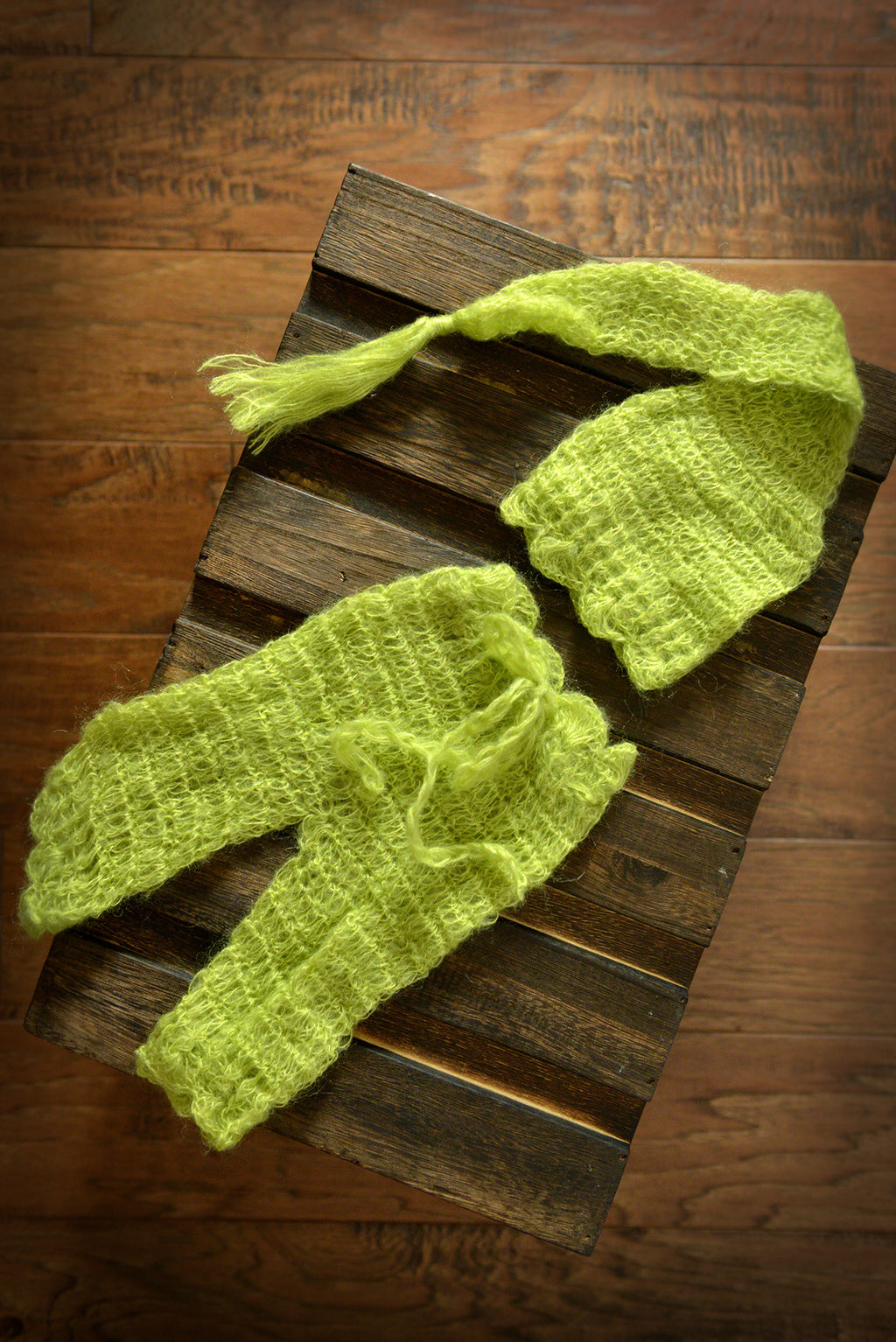 SET Mohair Pants and Ornate Sleeping Hat - Light Green-Newborn Photography Props