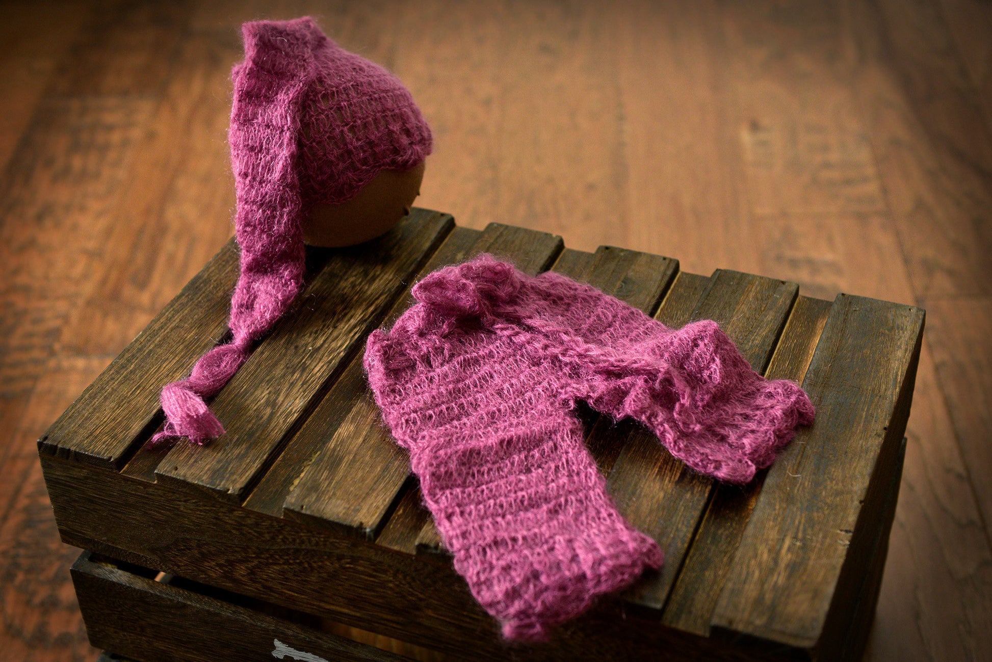 SET Mohair Pants and Ornate Sleeping Hat - Mauve-Newborn Photography Props