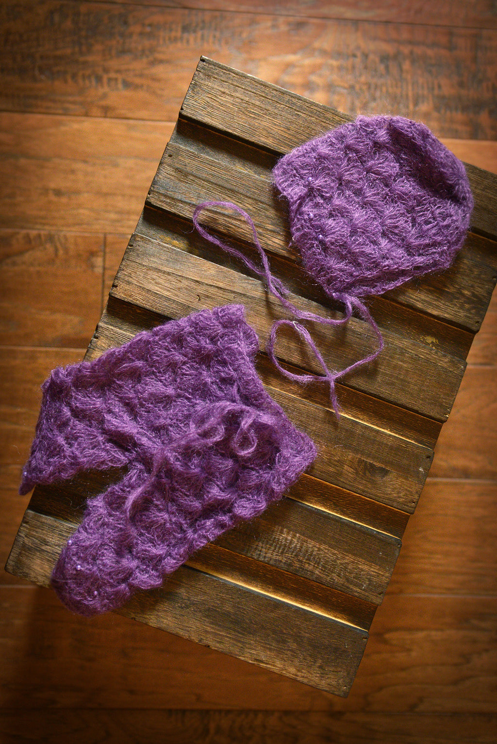 SET Mohair Pants and Bonnet with Pearls - Violet-Newborn Photography Props