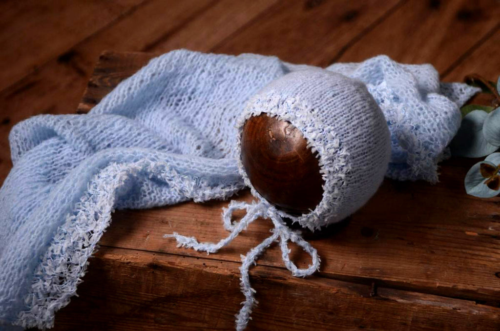 SET Fantasy Mohair Bonnet and Wrap - Cloud-Newborn Photography Props