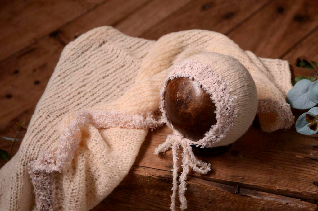 SET Fantasy Mohair Bonnet and Wrap - Beige-Newborn Photography Props