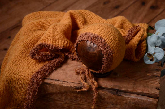 SET Fantasy Mohair Bonnet and Wrap - Light Brown-Newborn Photography Props