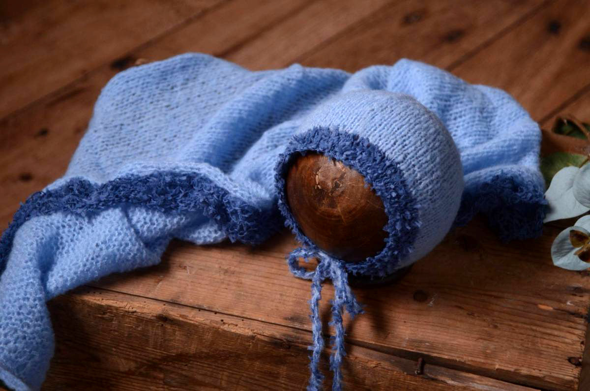 SET Fantasy Mohair Bonnet and Wrap - Blue-Newborn Photography Props
