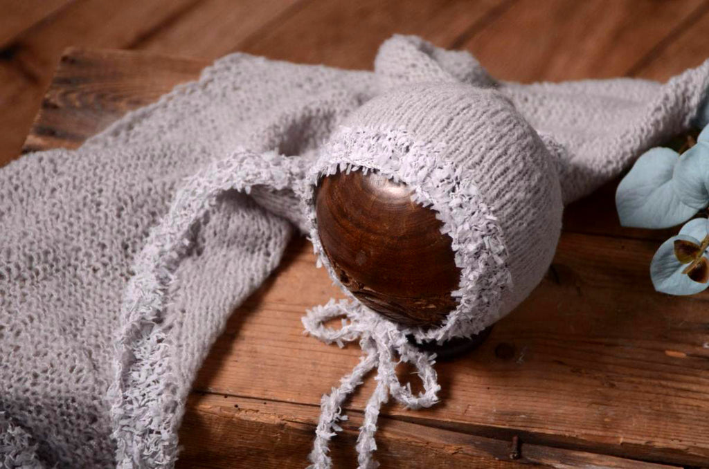 SET Fantasy Mohair Bonnet and Wrap - Silver-Newborn Photography Props