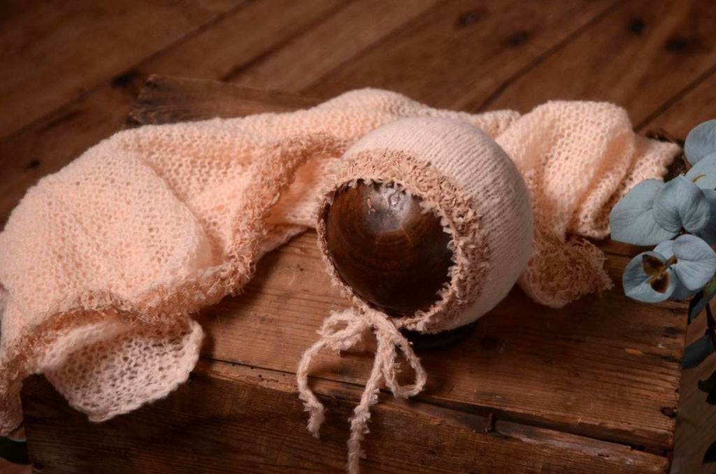 SET Fantasy Mohair Bonnet and Wrap - Salmon-Newborn Photography Props