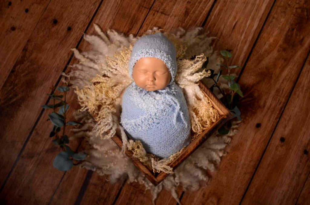 SET Fantasy Mohair Bonnet and Wrap - Cloud-Newborn Photography Props