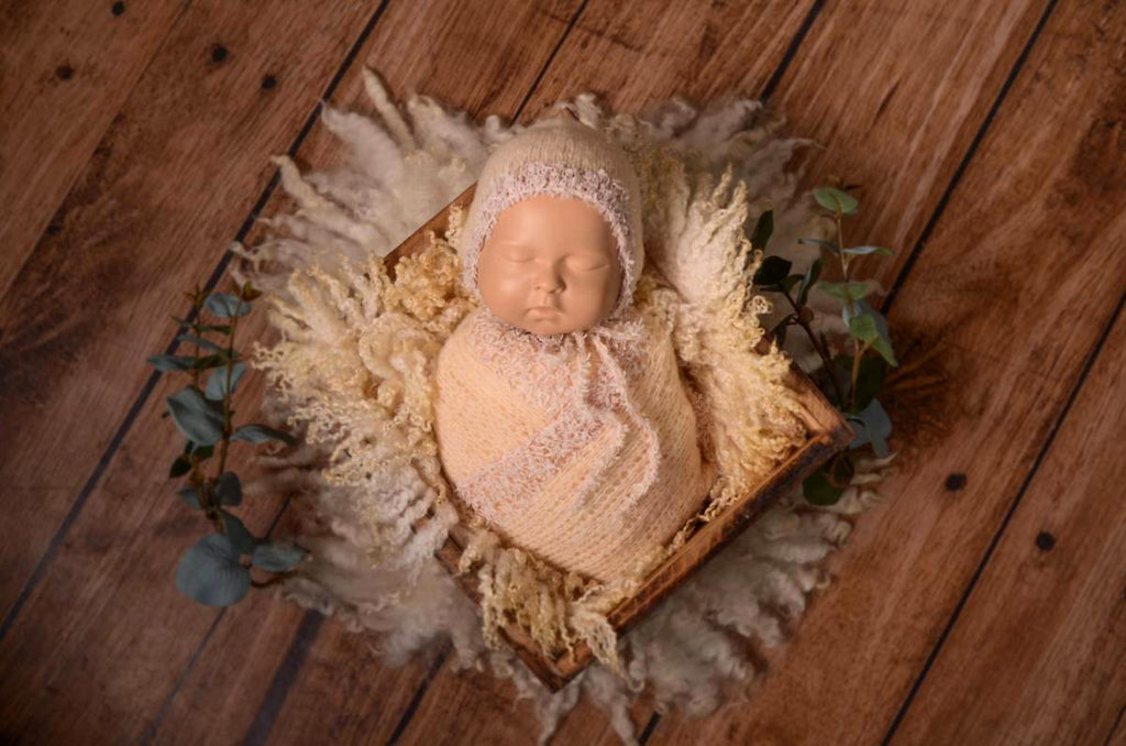 SET Fantasy Mohair Bonnet and Wrap - Beige-Newborn Photography Props
