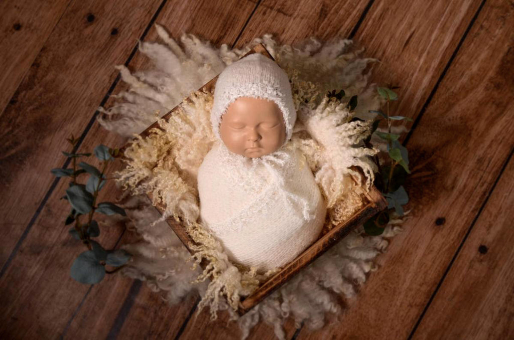 SET Fantasy Mohair Bonnet and Wrap - White-Newborn Photography Props