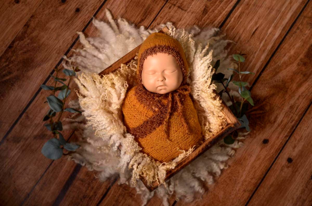 SET Fantasy Mohair Bonnet and Wrap - Light Brown-Newborn Photography Props