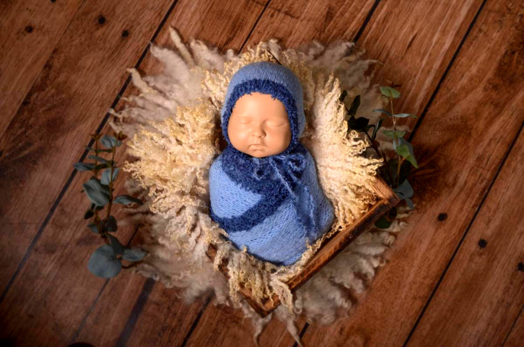 SET Fantasy Mohair Bonnet and Wrap - Blue-Newborn Photography Props