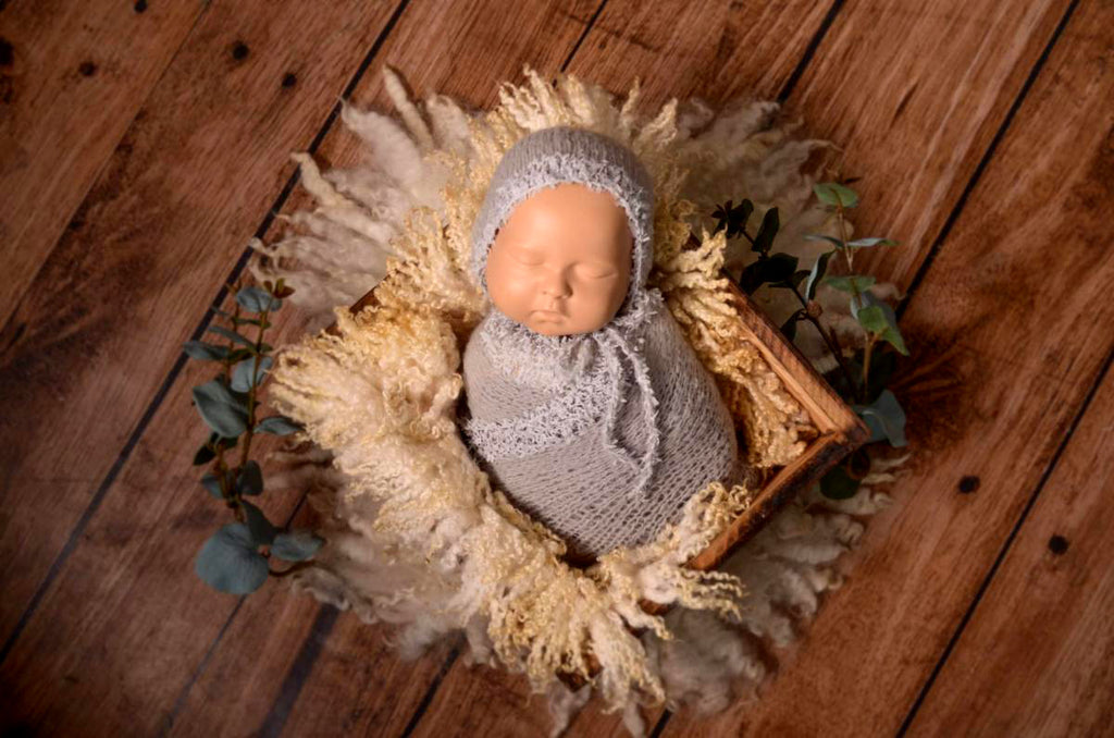SET Fantasy Mohair Bonnet and Wrap - Silver-Newborn Photography Props