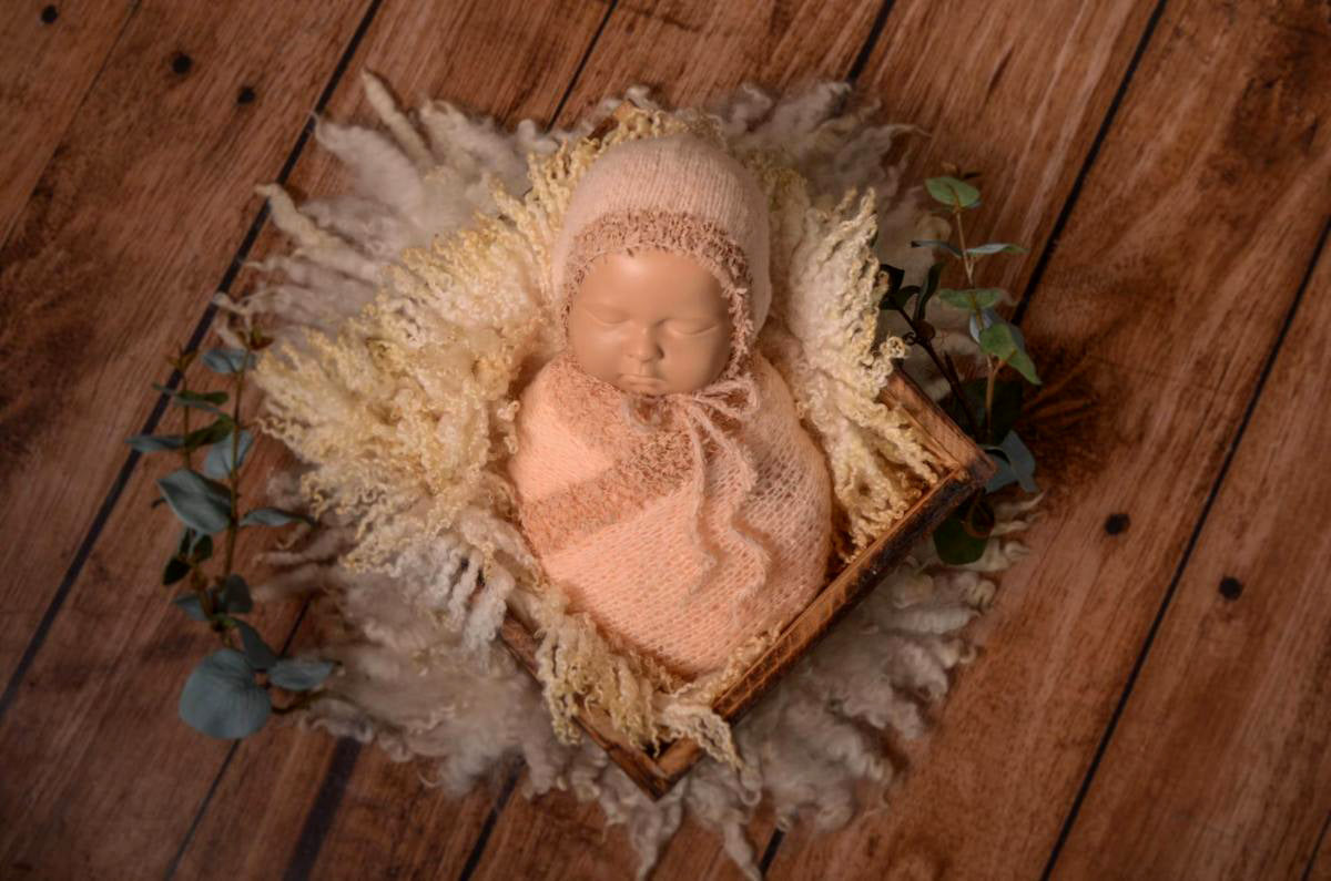 SET Fantasy Mohair Bonnet and Wrap - Salmon-Newborn Photography Props